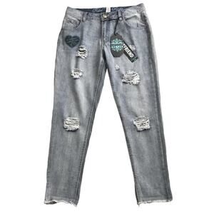 Rebel By Right Womens Size 9 Ex Boyfriend Ripped Blue Jeans Raw Hem NWT